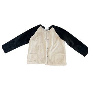 Anthropologie Velvet Faux Fur Black/Cream Coat - Size XL